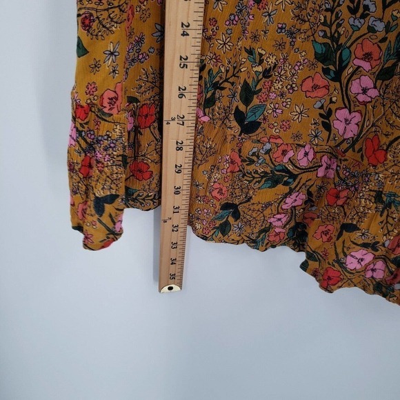 I The Wild Floral Cardigan Womens Medium Mustard Yellow Boho Peasant Tie Front - Picture 8 of 12